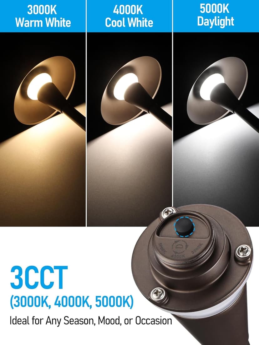 LEONLITE 3CCT Low Voltage Pathway Lights, 12-24V LED Landscape Path Light, 3000K/4000K/5000K Selectable, CRI90, IP65 Waterproof Landscape Lighting, Aluminum Housing, Oil Rubbed Bronze, Pack of 6