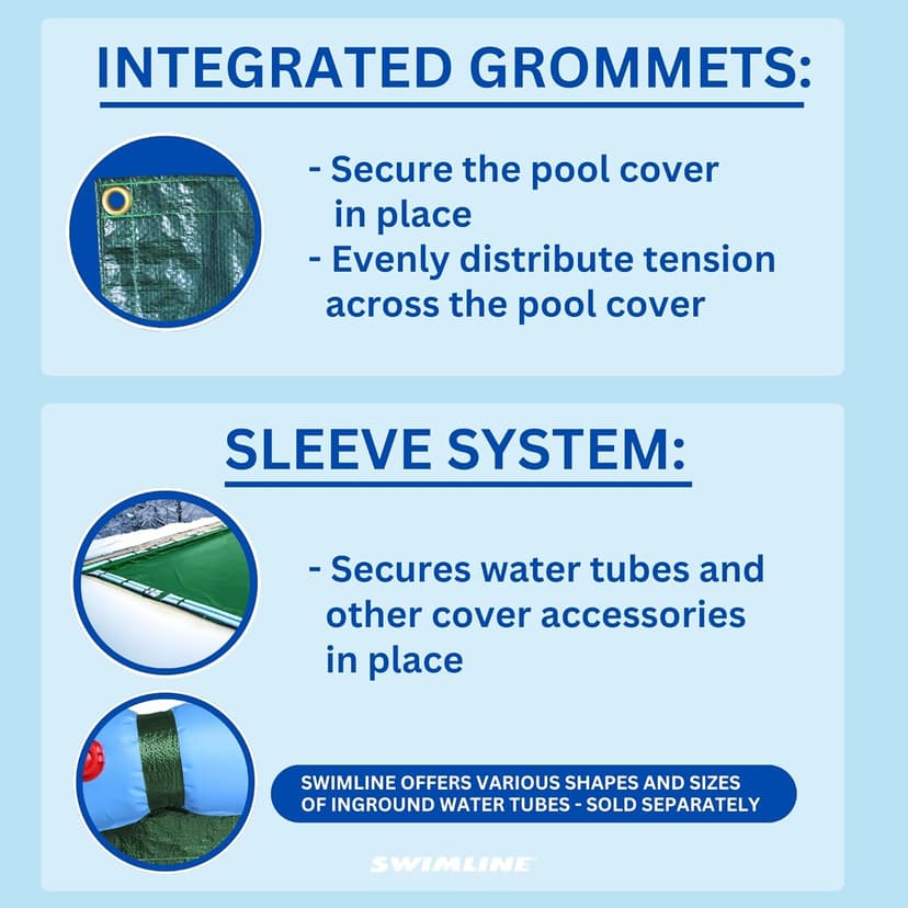 SWIMLINE HYDROTOOLS Supreme Guard Heavy Duty Winter Pool Cover for Inground Swimming Pools | for 20 X 36 FT Rectangle Pools | 25 X 41 FT Cover Size | Green/Black | Water Tube Sleeves | CO122541R
