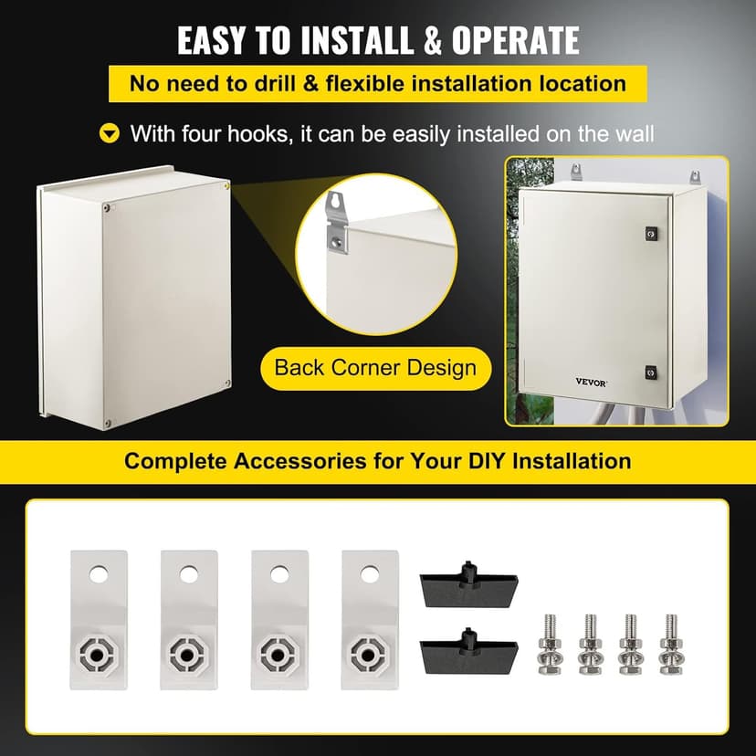 VEVOR Fiberglass Enclosure 19.7 x 15.7 x7.9 Electrical Enclosure Box NEMA 3X Electronic Equipment Enclosure Box IP65 Weatherproof Wall-Mounted Electrical Enclosure with Hinges & Quarter-Turn Latches