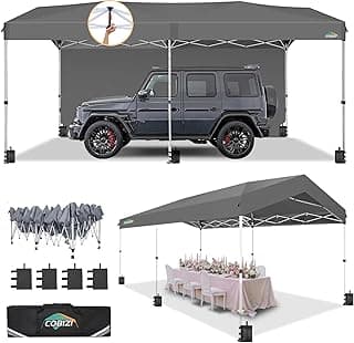 COBIZI Carport Canopy 10x20 Pop up Canopy Portable Garage with 1-Button Push Center Lock,Car Port Garage with 2 Sidewalls UV Resistant Waterproof All-Season Car Canopy Tents Shelter for Car,Truck,Boat