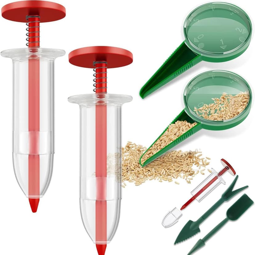 6 PCS Mini Seed Spreader, 2024 New Mini Sowing Seed Dispenser, Small Seed Planter Tool, Manual Seedlings Dibber and Widger Set, Seed Sower Spreader Handheld for Tiny Seeds, white, green, red