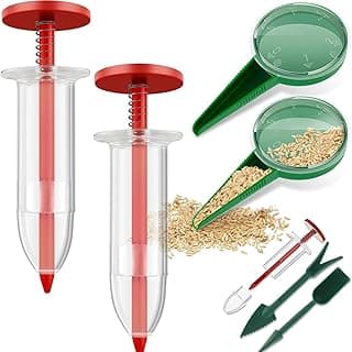 6 PCS Mini Seed Spreader, 2024 New Mini Sowing Seed Dispenser, Small Seed Planter Tool, Manual Seedlings Dibber and Widger Set, Seed Sower Spreader Handheld for Tiny Seeds, white, green, red