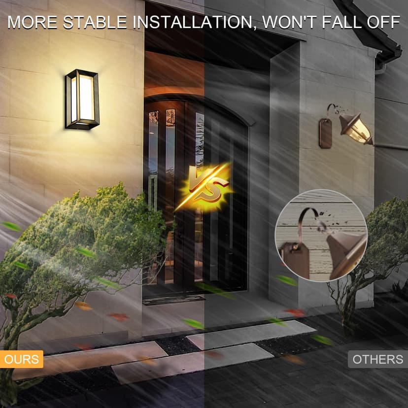 LEDMO Outdoor Wall Light 1800Lm Modern Outdoor Porch Light 3000K Bright Lighting Black Exterior Lighting Fixture Waterproof Christmas Fixture for House,Patio,Garage,Backyard,Hallway（2 Pack