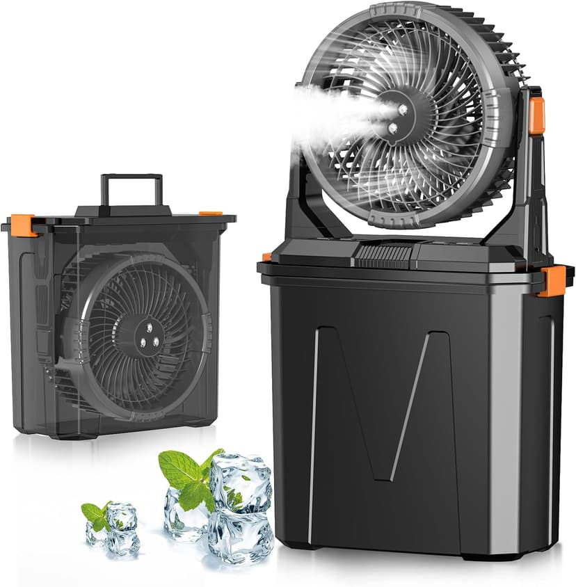 GHORA Portable Misting Fan with 9L Water Tank, 20000mAh Rechargeable Battery Camping Fan, Outdoor Cooling Fans for Patios with Remote & LED, 4 Speeds, 4 Spray Mister Modes, for Home, Outside