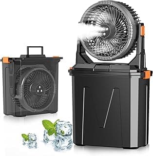 GHORA Portable Misting Fan with 9L Water Tank, 20000mAh Rechargeable Battery Camping Fan, Outdoor Cooling Fans for Patios with Remote & LED, 4 Speeds, 4 Spray Mister Modes, for Home, Outside