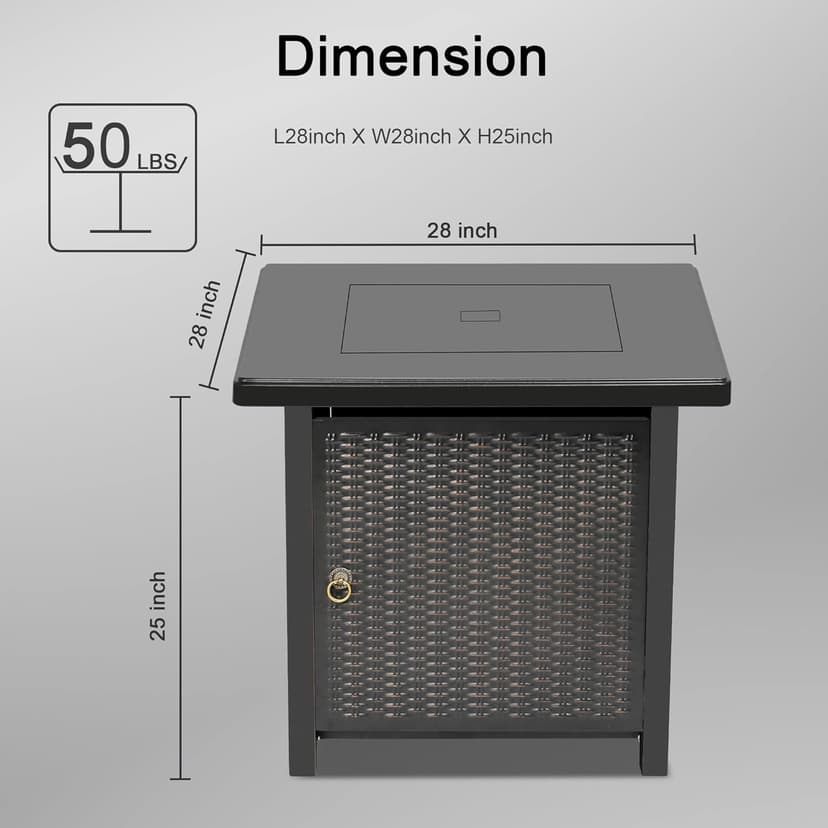 BALI OUTDOORS 50000 BTU Propane Fire Pit with Lid, 28 inch Fire Pit Table Outdoor, Black Firepits for Outside Backyard, Patio