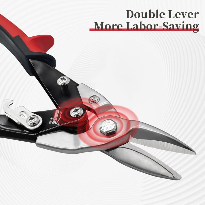 Aviation Snips, 10 Inch Tin Snips, Straight Cut, Heavy Duty Sheet Metal Cutter with Safety Lock and Non-slip Handle, CR-V Steel Sharp Teeth, Shears Scissors for Cutting Metal Sheet