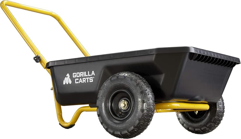 Gorilla Carts GCR-4 Poly Dump Cart, 2-Wheel Garden Wagon with Foldable Handle, 4 cu ft, 300 lb. Capacity, Black/Yellow