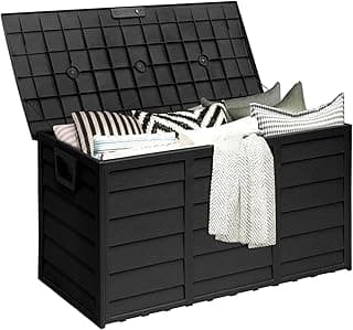 SUNCROWN 75 Gallon Deck Storage Box Resin Outdoor Storage Container with Handles for Patio Garden Yard, Black, Black
