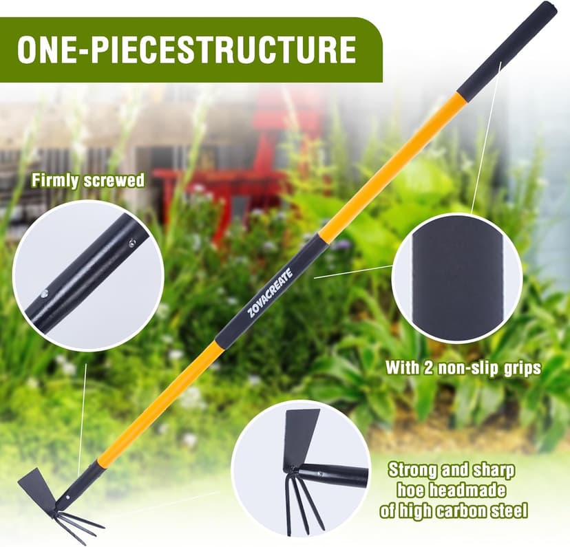 Hoe Garden Tool, Heavy Duty Long Handle Rake Cultivator Manual Weeder for Yard Lawn Patio Garden Planting