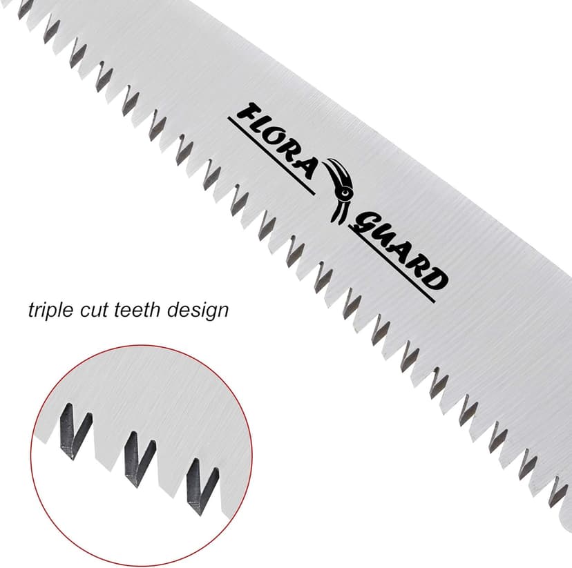 FLORA GUARD 7.7-Inch Folding Hand Saw, Pruning Saw with Trible-Cut Razor Teeth for Wood Cutting, Tree Trimming, Professional Camping Gardening Tools