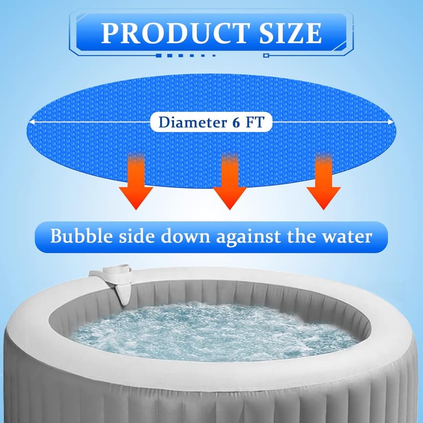 Solar Hot Tub Spa Bubble Cover Blanket for 6 7 Ft Round Inflatable Hot Tub Spa Pool Thermal Insulation Floating Bubble Wrap Covers Blankets(6 Ft)