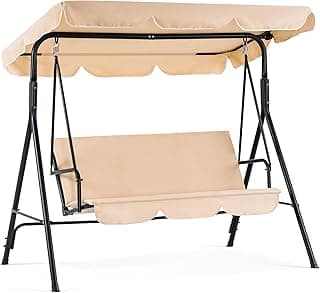 MCombo 2-3 Person Outdoor Patio Swing Chair, Convertible Canopy Hanging Swing Glider Lounge Chair, Removable Cushions, 4003 (Beige)