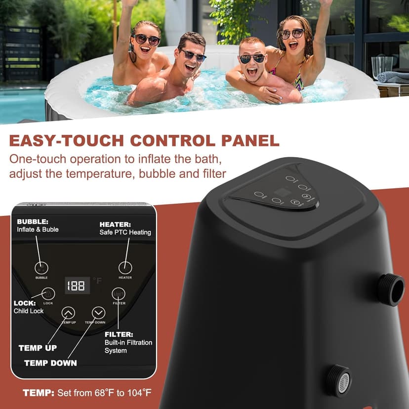 LILYPELLE 2-4 Person Inflatable Hot Tub, Portable Large Round Hottub with 120 Bubble Jets, Outdoor Spa Set Included Heater Pump, Filter and Spa Cover, 72" X 72" X 25"