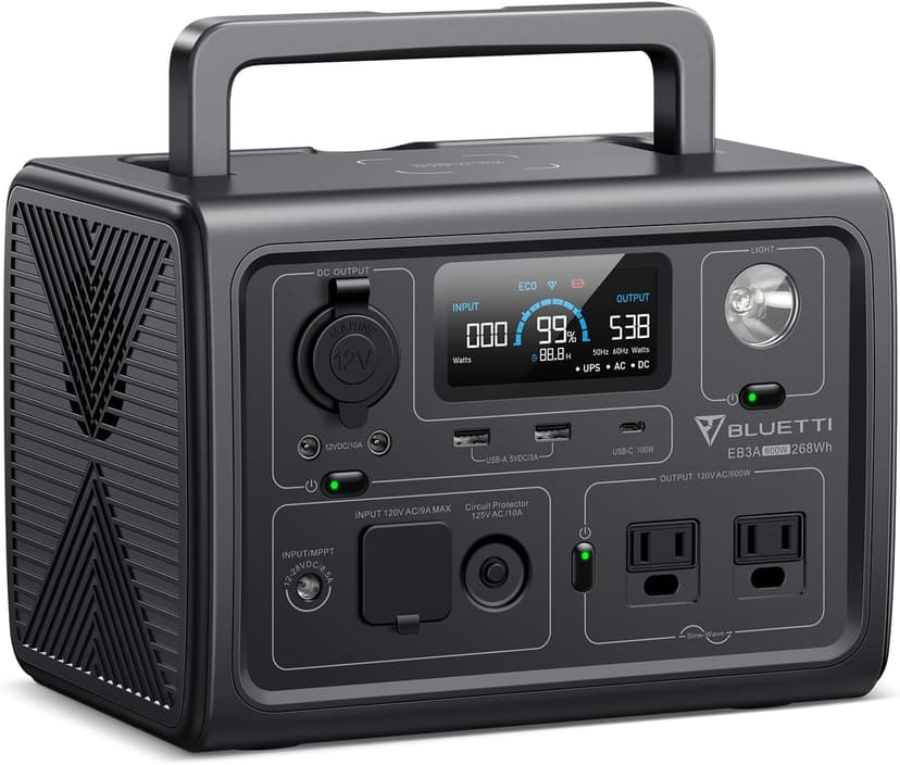 BLUETTI Solar Generator EB3A, 268Wh LiFePO4 Battery Backup w/ 2 600W (1,200W Surge) AC Outlets, Recharge from 0-80% in 30 Min., LFP Backup for Outdoor Camping, Trip, Power Outage