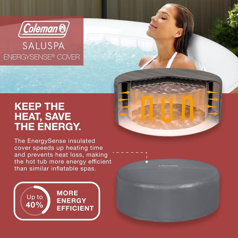 Coleman Ponderosa AirJet 2 to 4 Person Inflatable Hot Tub Round Portable Outdoor Spa w/ 120 AirJets & EnergySense Energy Saving Cover, Orange