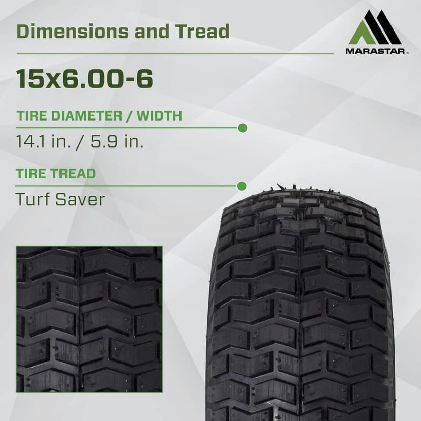 MARASTAR 21446-2PK 15x6.00-6 Tire and Wheel Assembly, Pneumatic Replacement Lawn Mower Front Tires Compatible with Craftsman Riding Lawn Mowers, 2 Pack, Easy Install Assembly