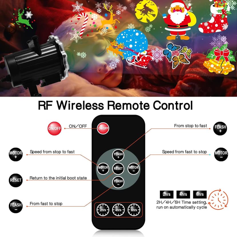 Holiday Projector Lights Outdoor,MOSSNDAR 64 HD Patterns Decorative Projector with RF Remote,Waterproof Landscape Lamp Projector for Garden Patio Independence Day Birthday Party Festival Decoration