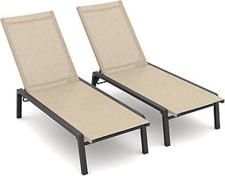 Patio Chaise Lounge Set of 2 with 5 Adjustable Backrest, Foldable Aluminum Chaise Lounge Chair Recliner for Outdoor, Poolside, Sun Tanning