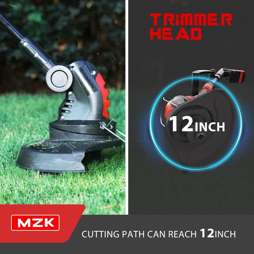 MZK String Trimmer, 20V Cordless Electric 12'' Grass Trimmer with Replacement Spools (4 Pack), Battery Powered Lightweight Weed Grass Trimmer/Edger, 8000 RPM 12-in 5.1lb Battery and Charger Included