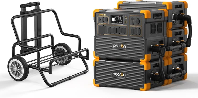pecron E3600LFP Portable Power Station 3072Wh with Four Extended Batteries Trolley Kit, Expandable to 15360Wh, 5x3600W AC Outlets LiFePO4 Battery Backup Solar Generator for RV, Camping, CPAP