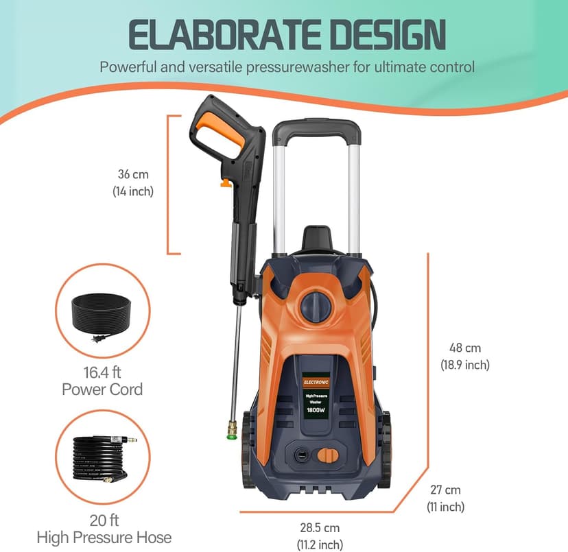 Electric Pressure Washer 4800PSI-Max 2.9GPM Pressure Washer with 25 FT Hose, 4 Quick Connect Nozzle,16.9 Oz Soap Tank Orange Cleaning for Pool, Patio, Car