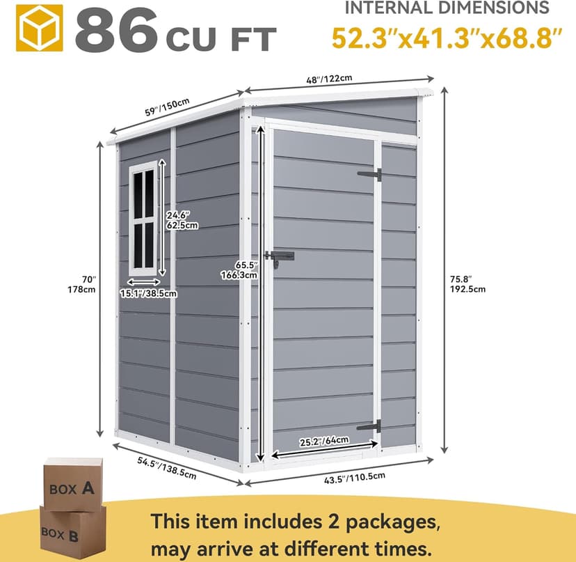 DWVO 5x4 FT Outdoor Storage Shed with Reinforced Floor, All-Weather Resin Storage Shed with Lockable Door & Window, Waterproof Plastic Tool Storage for Garden, Backyard, Patio, Lawn