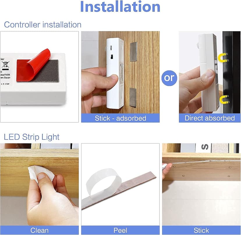 WOBANE Rechargeable Motion Sensor Strip Light, LED Closet Lights,Upgraded Battery Operated LED Strip Light for Wardrobe,Stair,Pantry,Cupboard,Bed,Locker,2700K Warmwhite,6.56ft,2 Pack