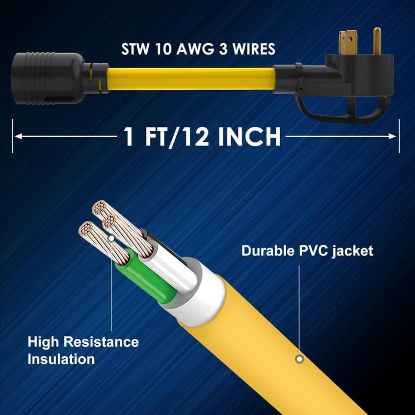 Generator Transfer Switch Adapter Cord TT-30 RV 30Amp to L14-30 Flexible with Ergonomic Handle, 30 Amp 3 Prong to 4 Prong 10 AWG Generator Plug Adapter, RV Generator Plug to Inlet Box 1FT