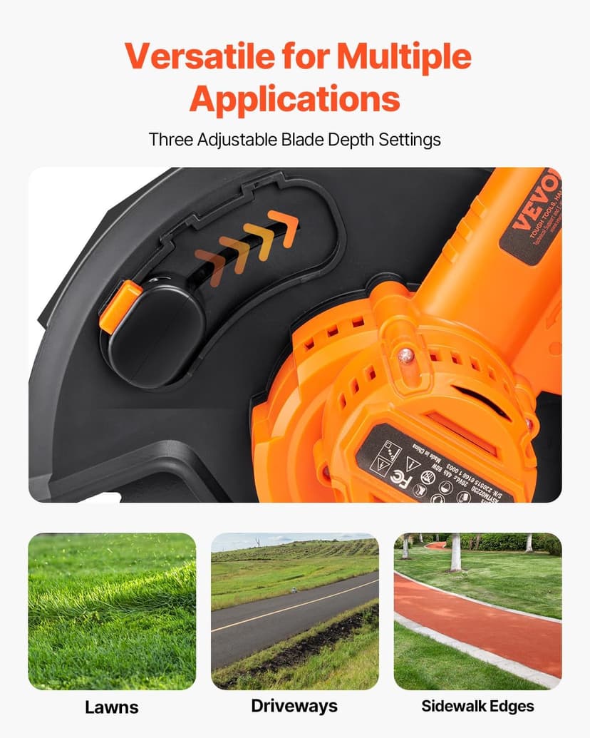 VEVOR Lawn Edger, 9-inch Large Blade, 20 V Battery Powered Cordless Edger Lawn Tool with 3-Position Blade Depth, Adjustable Handle, with Battery and Charger, for Lawns, Driveways, and Sidewalk Edges