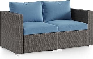 Wisteria Lane 2 Piece Patio Furniture Set of 2 Seats,Outdoor Wicker Patio Loveseat Sofa with Cushion, Outdoor Sectional Corner Sofa for Garden Backyard, Blue