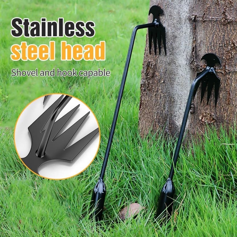 Weeding Artifact Uprooting Weeding Tool, 2025 New 4 Teeths Dual Purpose Manual Weeders Tool with Long Handle, Durable Manganese Steel Weeding Claw Uprooting Tool for Lawn and Garden (Black, 2 Pack)