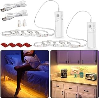 WOBANE Rechargeable Motion Sensor Strip Light, LED Closet Lights,Upgraded Battery Operated LED Strip Light for Wardrobe,Stair,Pantry,Cupboard,Bed,Locker,2700K Warmwhite,6.56ft,2 Pack
