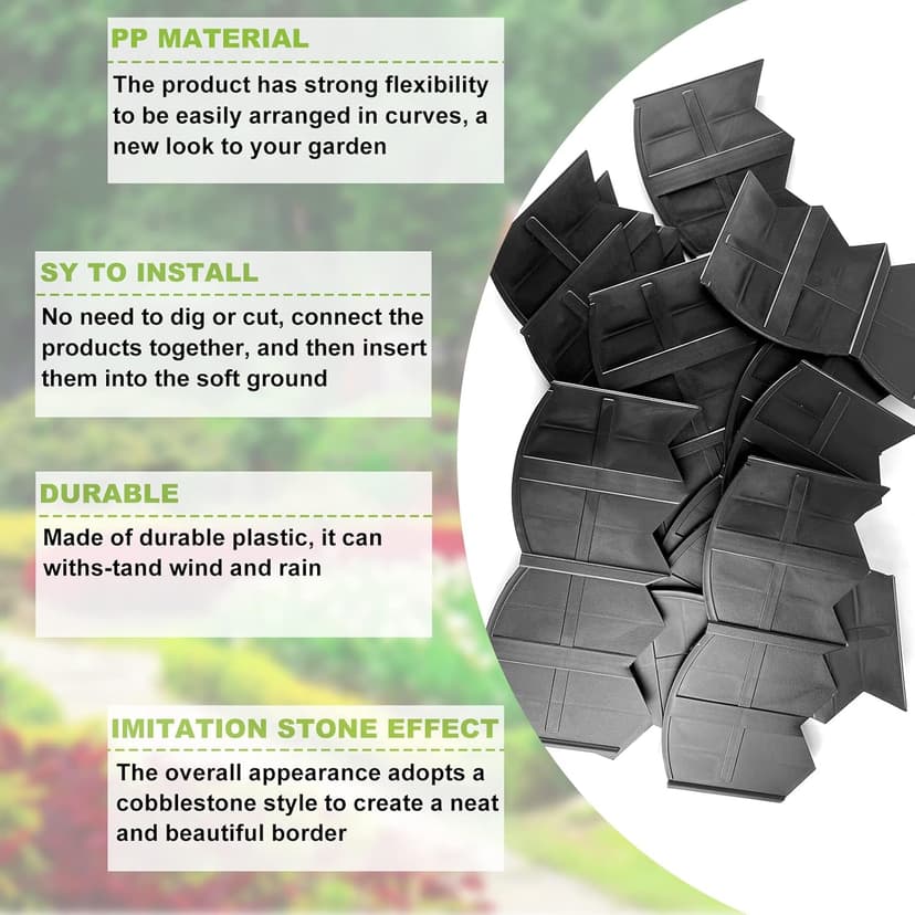 Vashly 20Ft Garden Edging 5.9 in Tall Landscape Edging 20 Pcs Garden Border Edging Plastic Flower Bed Edging Borders Lawn Edging with 20 Pcs Garden Stakes, Black