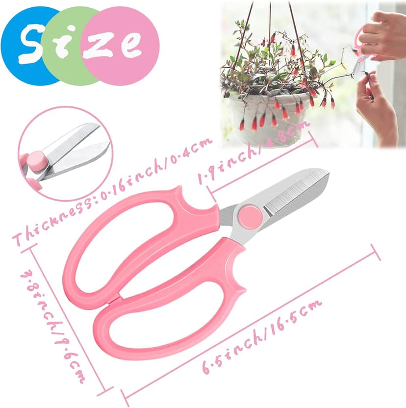 3 Pcs Garden Scissors Floral Shears,Professional Floral Scissors with Comfortable Grip Handle,Premium Garden Pruning Shears for Plants Trimming and Fruit Picking Trimming,Pink