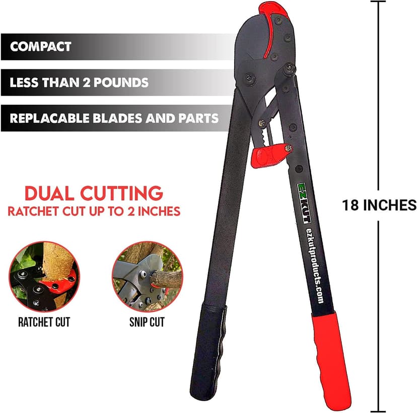 EZ Kut BranchCutter Anvil Loppers. Ratcheting Tree Cutter - Sub Compact Lightweight Packable Loppers best Tree Branch Cutter - Yard Tools Since 1988