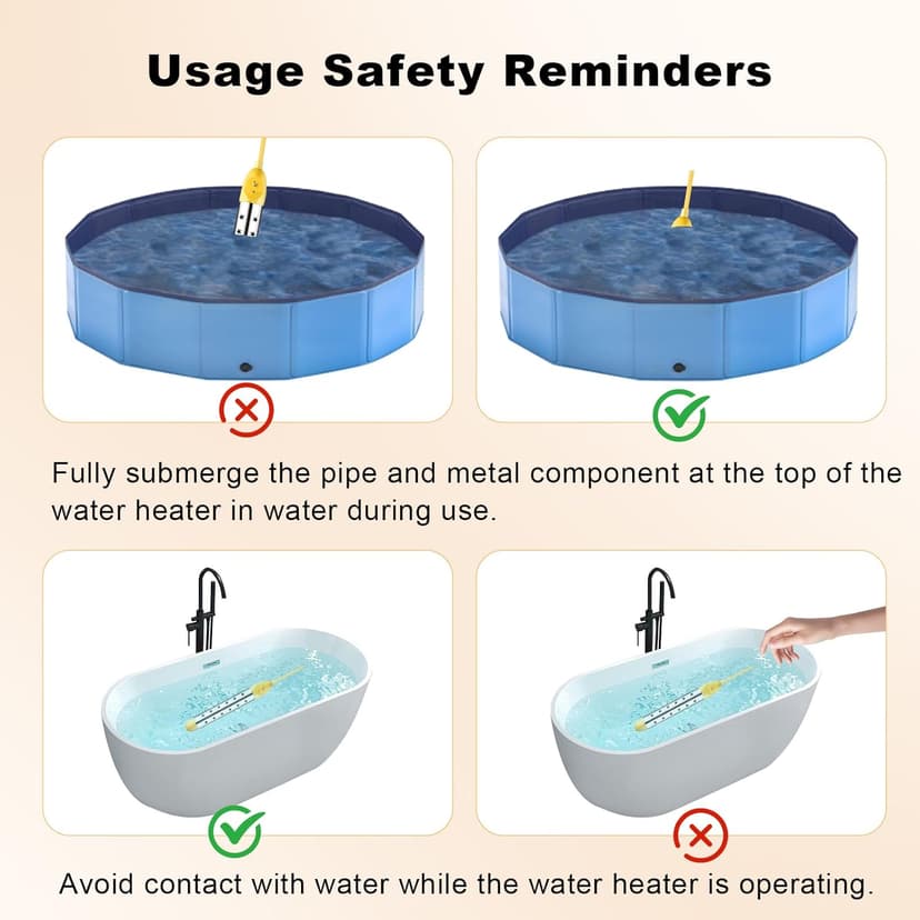 Portable Water Heater – 1500W Immersion Heater for Bathtub, Bucket, Hot Tub, and Mini Inflatable Pool – Fast Heating with Rust-Resistant 304 Stainless Steel Cap