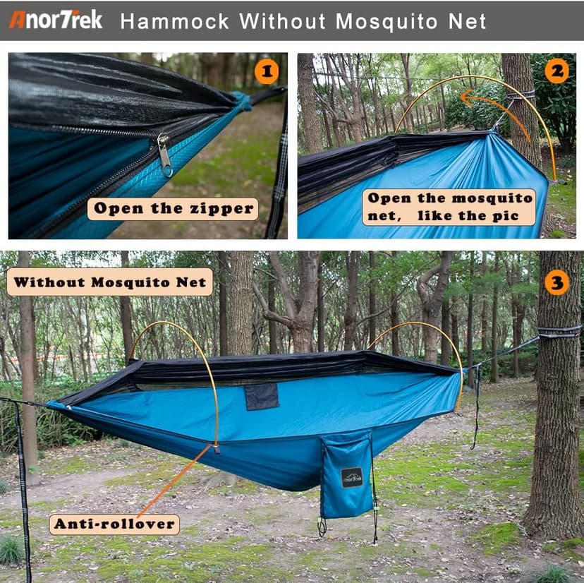 Camping Hammock with Mosquito Net and Rain Fly Tarp, Portable Double Hammock with Two Tree Straps, 230T Nylon Hammock and Waterproof Rain Fly Set for Hiking, Backpacking, Overnight (Green)