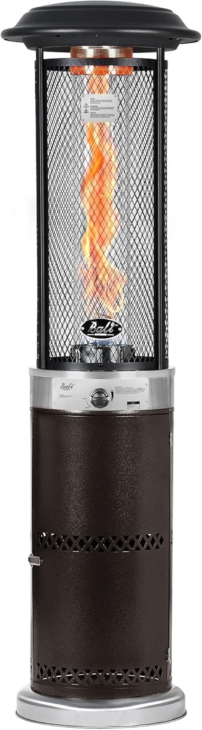 BALI OUTDOORS Propane Patio Heater, Stainless Steel Standing, 36,000 BTUs Portable Commercial Outdoor Gas Patio Heater with Glass Tube for Deck, Garden and Porch
