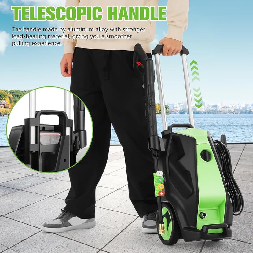 Electric Pressure Washer, 5000PSI 4.0GPM Heavy Duty Power Washer with 33 FT Extension Hose, 4 Quick Connect Nozzles and Foam Cannon for Cars/Fences/Driveways/Patios/Home Cleaning, Green