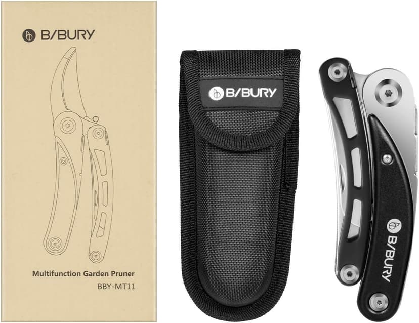 BIBURY Gardening Hand Pruners, 5 in 1 Multitools Folding Scissors 420 Stainless Steel Pruning Shears Bonsai Cutters for Tree Trimmers Secateurs,Garden Scissors,Garden Shears,Clippers for The Garden