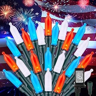 4th of July Decorations Patriotic LED Mini Lights, 39 Feet 100 LED Red White Blue String Lights with 8 Lighting Modes, Connectable Independence Day Light for Wreath Indoor Outdoor Memorial Day