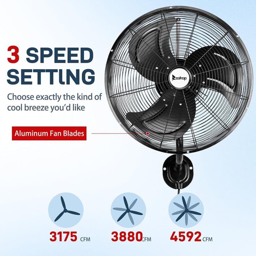 Winado 18 inch Wall Mount Oscillating Fan, High Velocity 3-speed Max 4592 CFM Industrial Wall Fan w/Aluminum Blades for Indoor, Commercial, Residential, Warehouse, Garage