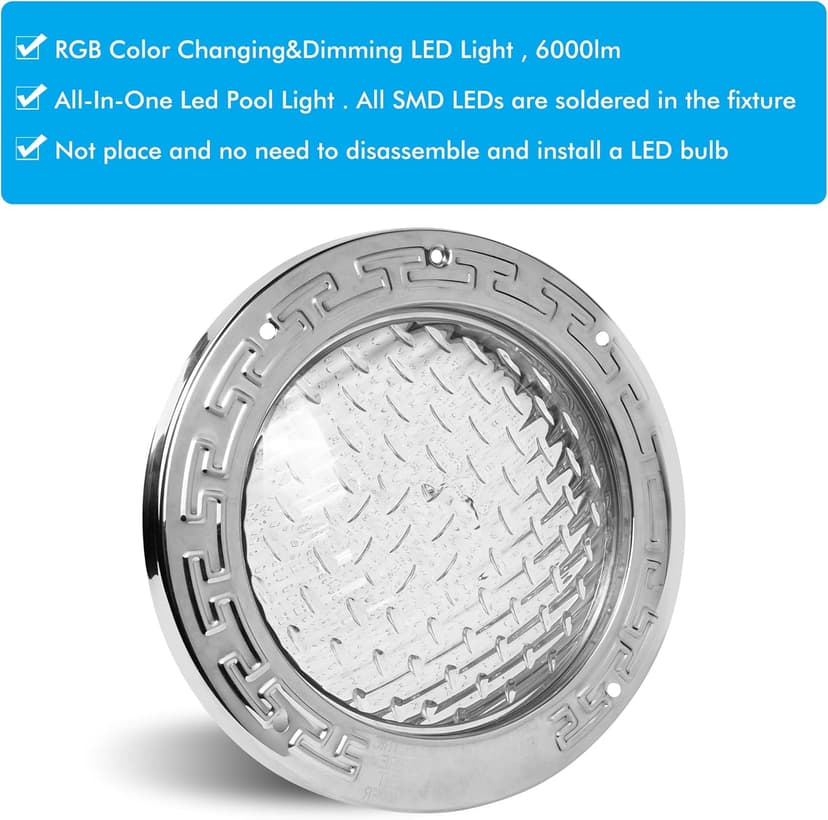 HQUA PN01DC 120V AC Remote Control LED RGBW Color Change Inground Pool Light, 10 Inch 50W with 100 Feet Cord, UL Listed Transformer Included, Fit for 10" Large Wet Niches.
