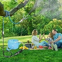 Portable Misting System with Water Pump, Plant Sprayer & Garden Hose Mister 3-in-1, No Faucet Required Misters for Outside Patio Beach Camping Golf Cart Boat, Smart Misting Cooling System