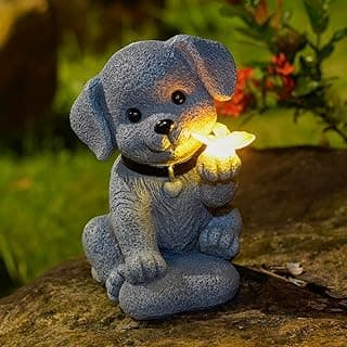 Solar Dog Statue with Butterfly – Outdoor Garden Decor for Home, Patio, Yard, Balcony, or Porch – Birthday Gift for Women, Mom, Grandma – Housewarming Surprise