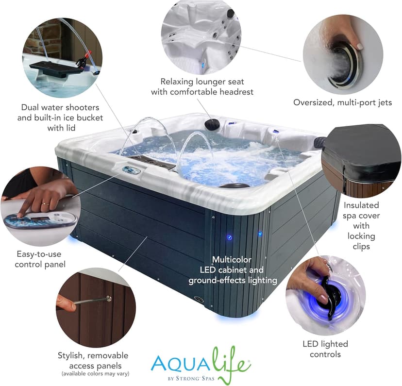 Insight Outdoor Hot Tub, 6 Person Spa, 34-Jet, 73-Port Lounger Acrylic Spas with Ice Bucket by Aqualife by Strong Spas