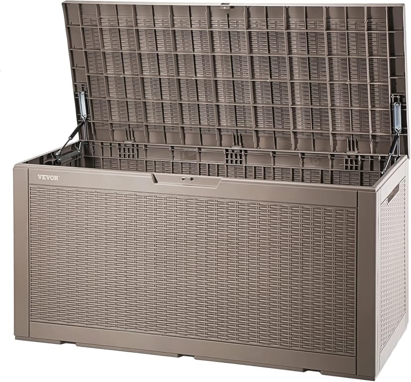 VEVOR Deck Box, 100 Gallon Outdoor Storage Box, 48.0" x 21.5" x 24.5", Waterproof PP Deckbox with Aluminum Alloy Padlock, for Patio Furniture, Garden Tools, Outdoor Cushions, Gray