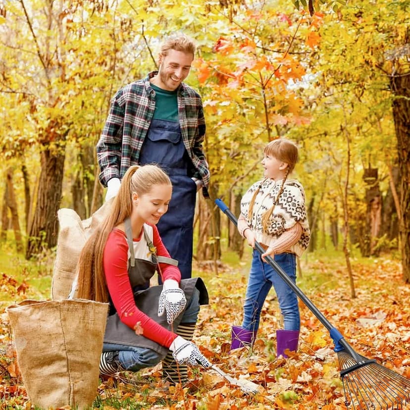 Adjustable Metal Leaf Rake Long Handle, 60 inch Garden Rakes for Lawns Heavy Duty Leaves with Expandable Head 8-17", Yard Women Kids Rake for Gardening RV Camping