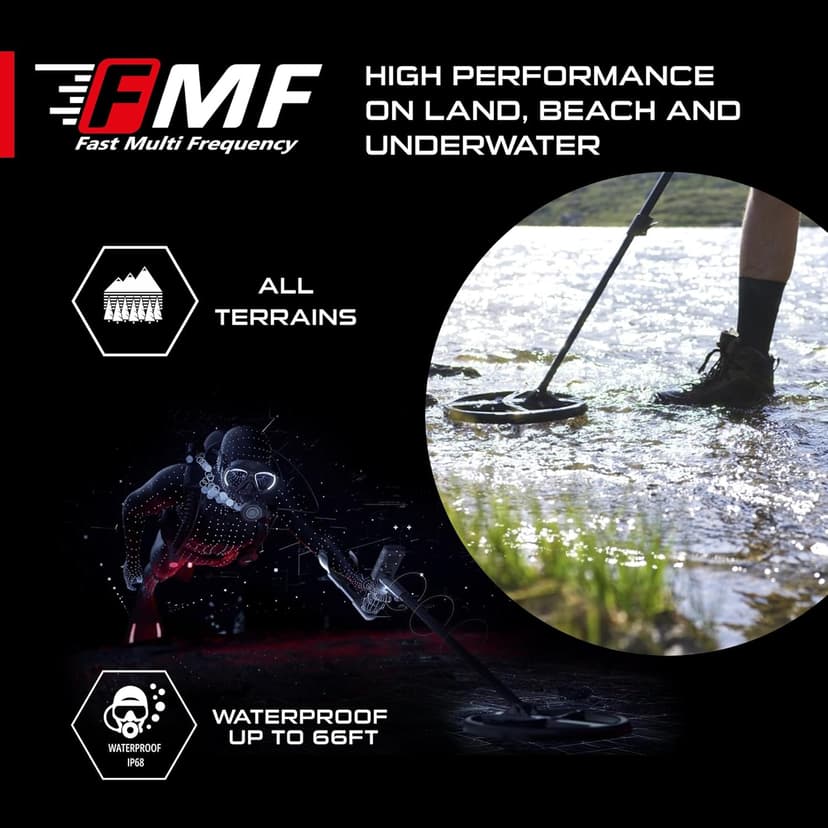 XP Metal Detectors 11” FMF Coil Compatible with Deus II Metal Detector - Fast and Simultaneous Multi Frequency Coil from 4 to 45 kHz - with Coil Cover & Lower Stem